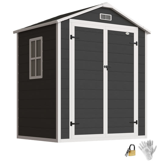 Garden Shed 6'x4.5' Plastic Tool Storage House w/ Lockable Double Doors