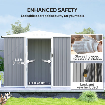 8 x 4 ft Garden Storage Shed, Outdoor Metal Shed, Light Grey