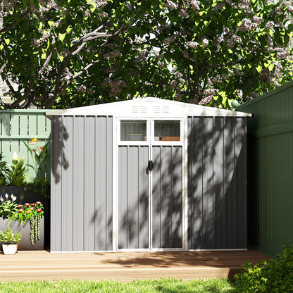 8 x 4 ft Garden Storage Shed, Outdoor Metal Shed, Light Grey