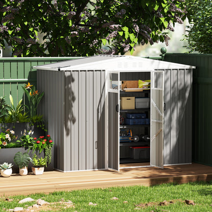 8 x 4 ft Garden Storage Shed, Outdoor Metal Shed, Light Grey