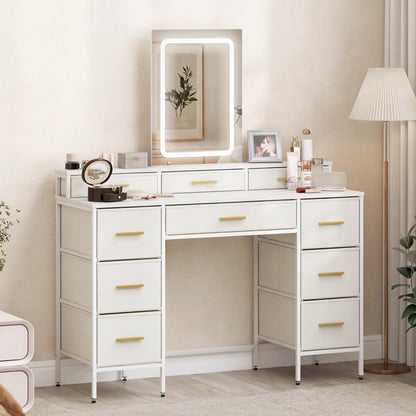 Dressing Table with LED Lighting Mirror and 10 Drawers, White