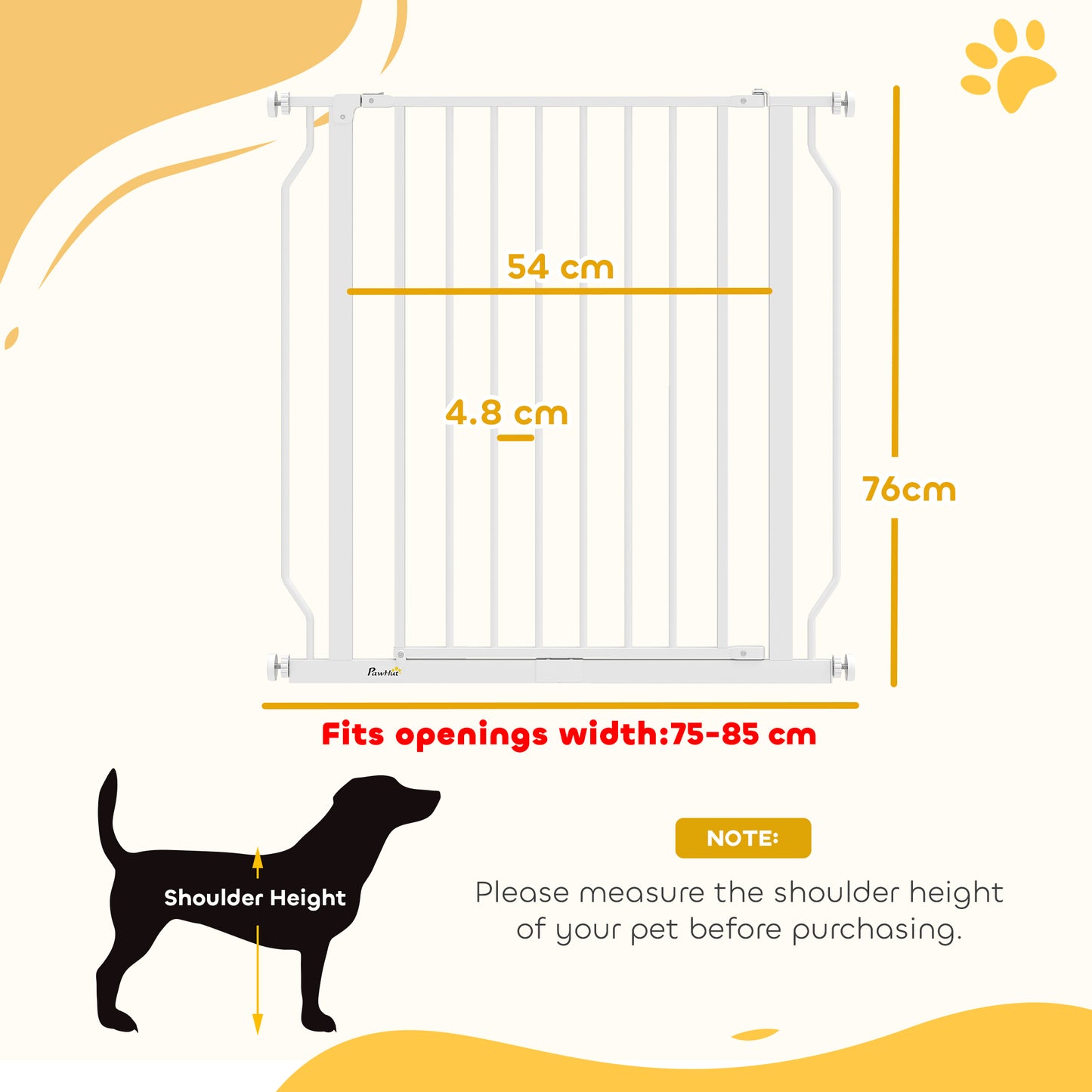 Dog Gate Wide Stair Gate w/ Door Pressure Fit, 75-85W cm, White