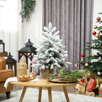 60 cm Prelit Mini Tabletop Christmas Tree, Snow Flocked Xmas Tree