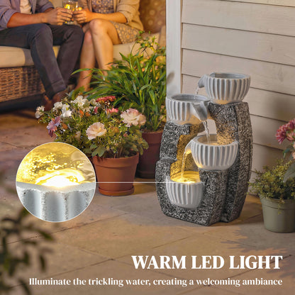 4-Tier Bowl Water Feature, Outdoor Water Fountain with LED Lights