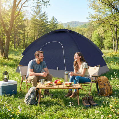 2 Person Camping Tent, Dome Tent with Storage Pocket, Navy Blue