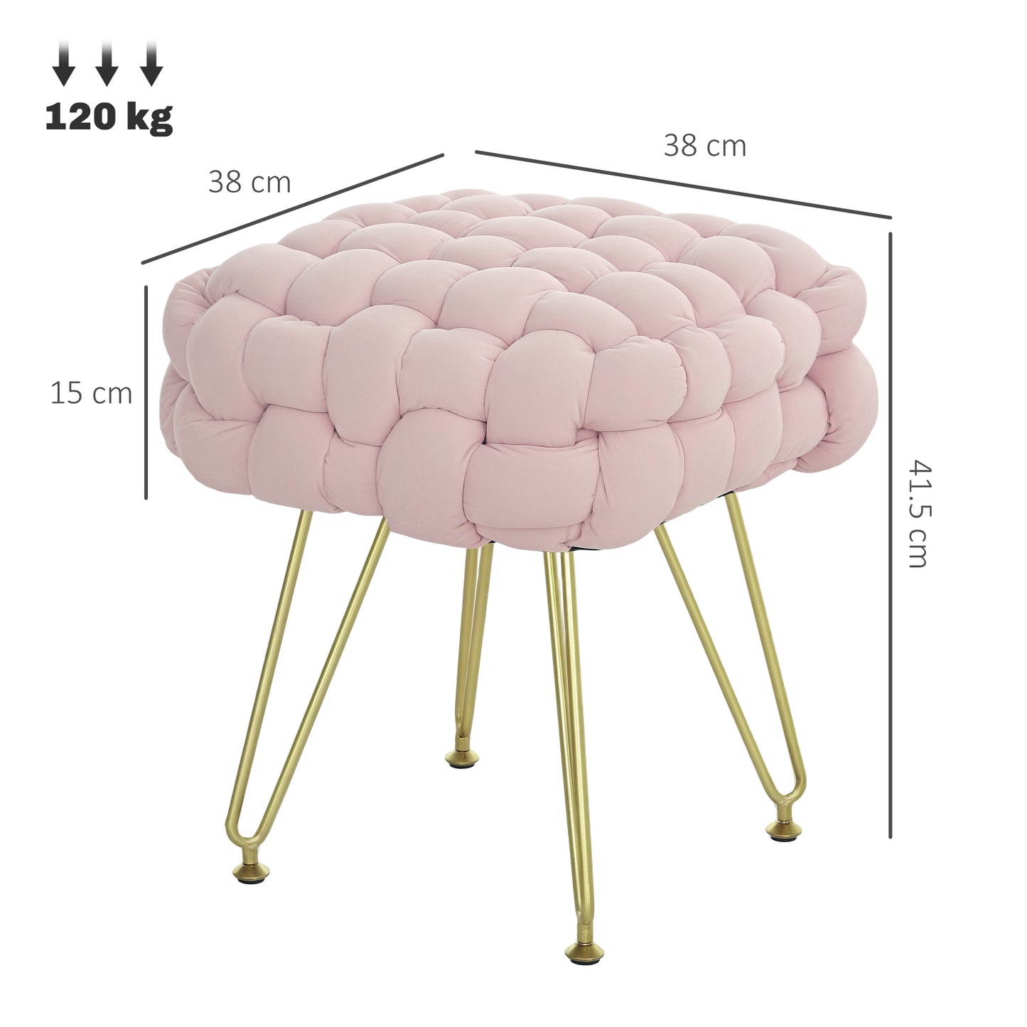 Woven Velvet Foot Stool with Steel Legs for Living Room, Pink