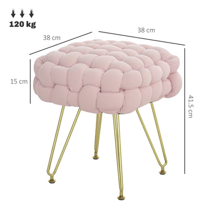 Woven Velvet Foot Stool with Steel Legs for Living Room, Pink