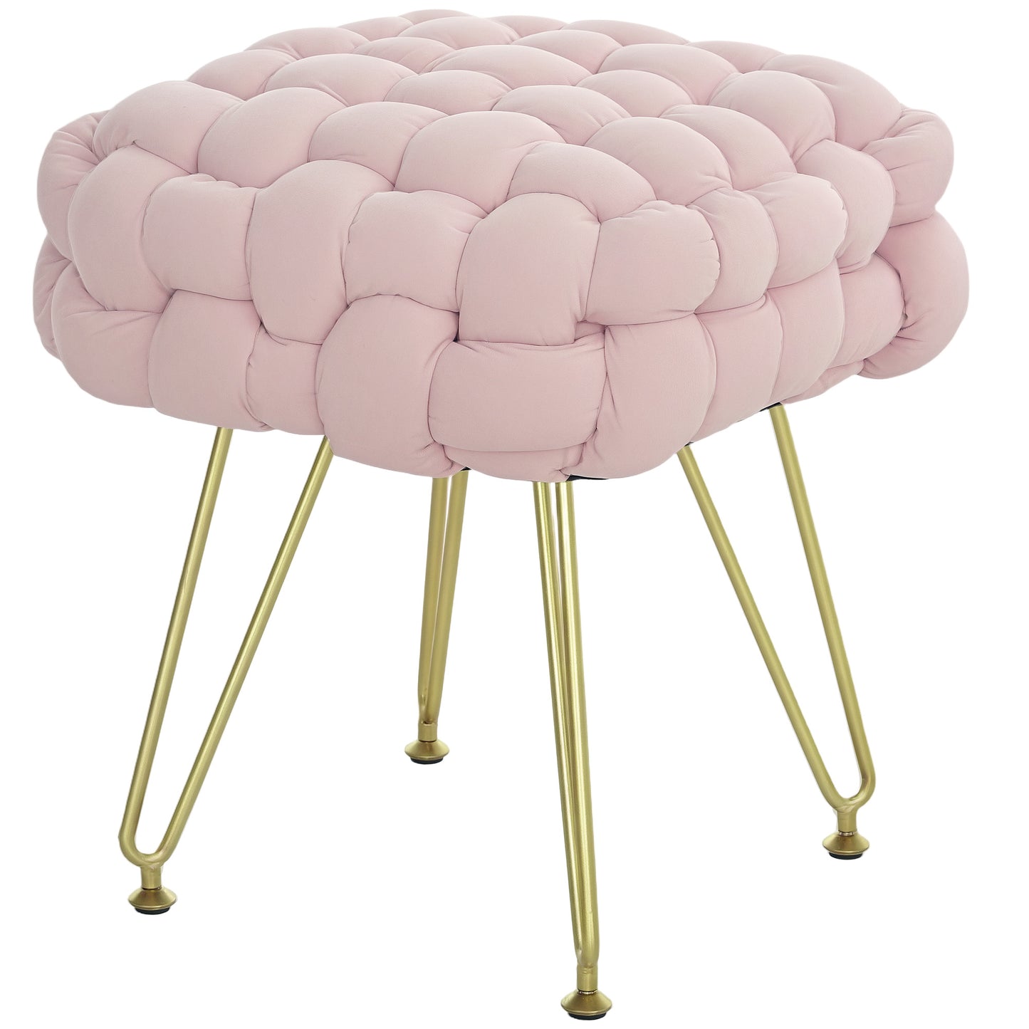 Woven Velvet Foot Stool with Steel Legs for Living Room, Pink