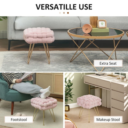 Woven Velvet Foot Stool with Steel Legs for Living Room, Pink