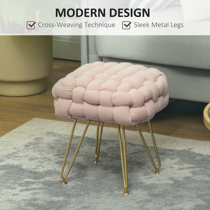 Woven Velvet Foot Stool with Steel Legs for Living Room, Pink