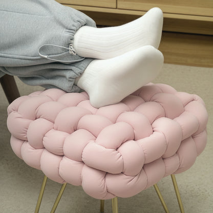 Woven Velvet Foot Stool with Steel Legs for Living Room, Pink