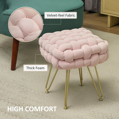 Woven Velvet Foot Stool with Steel Legs for Living Room, Pink
