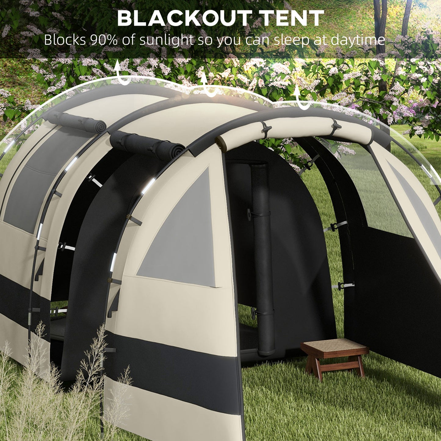 Blackout Camping Tent with Bedroom & Living Room for 4-5 Person, Khaki