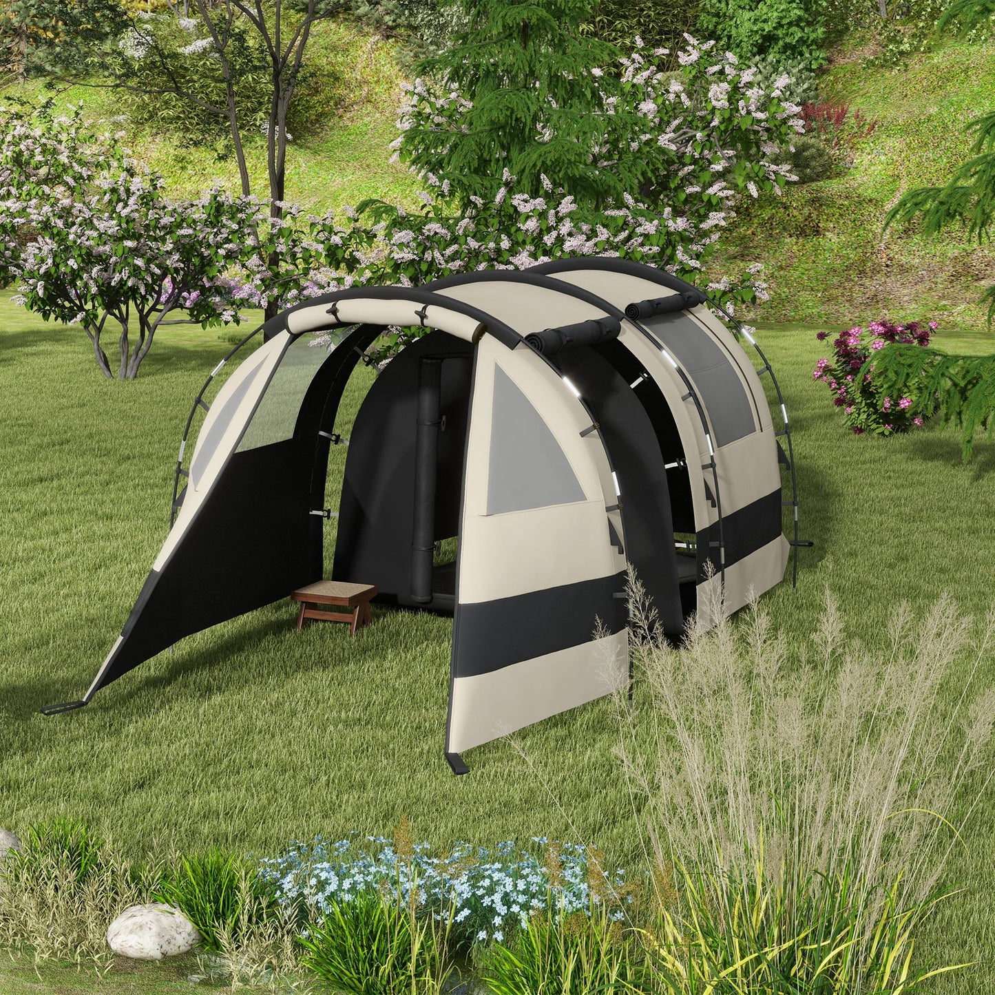 Blackout Camping Tent with Bedroom & Living Room for 4-5 Person, Khaki