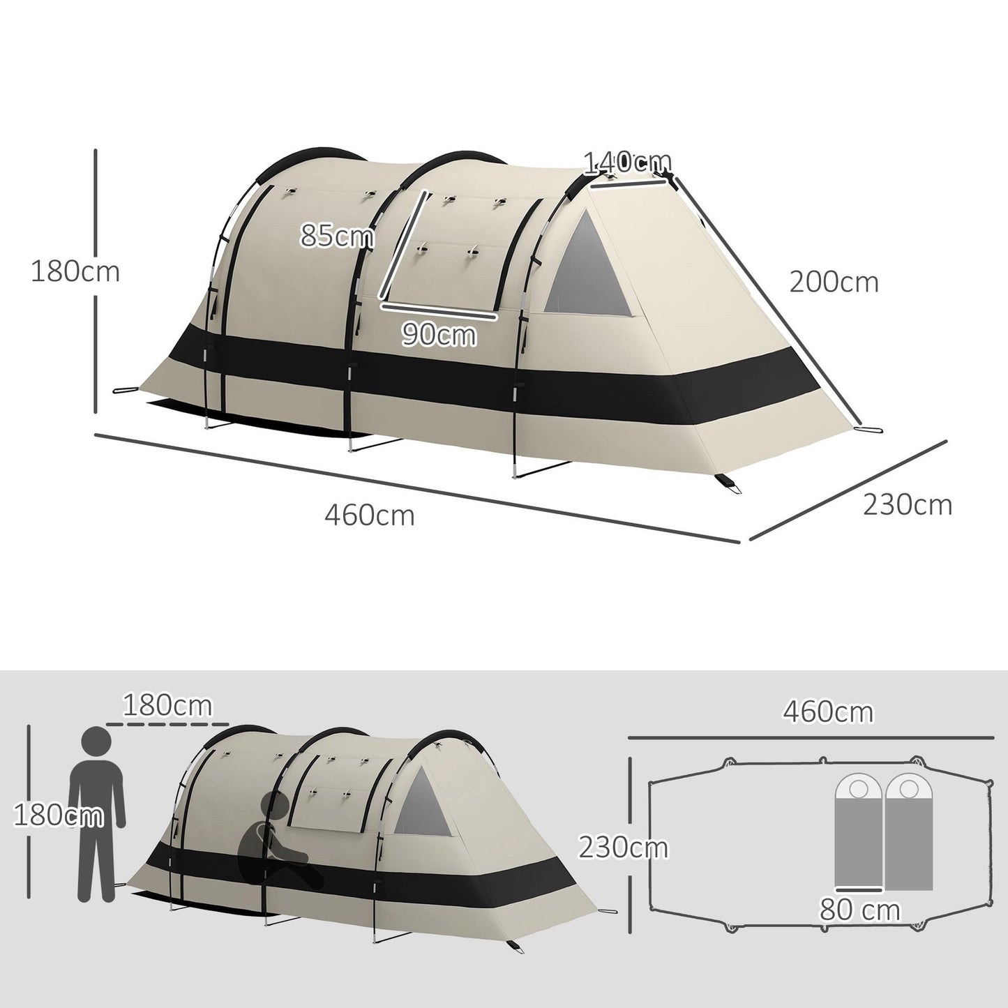 Blackout Camping Tent with Bedroom & Living Room for 4-5 Person, Khaki