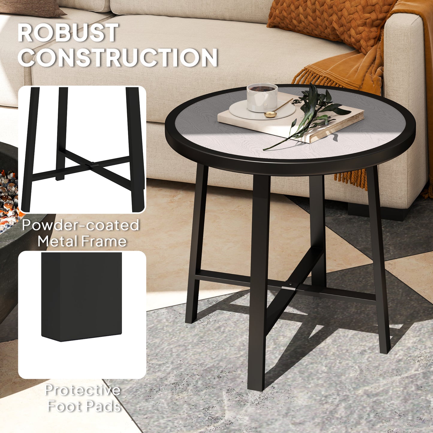 50.5cm Round Garden Table with SPC Tabletop, Grey Wood Effect