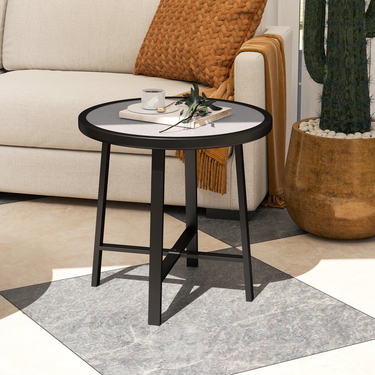 50.5cm Round Garden Table with SPC Tabletop, Grey Wood Effect