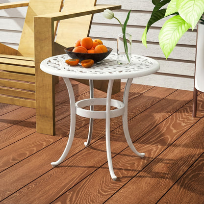 60cm Round Garden Table with Cast Aluminium Frame, White