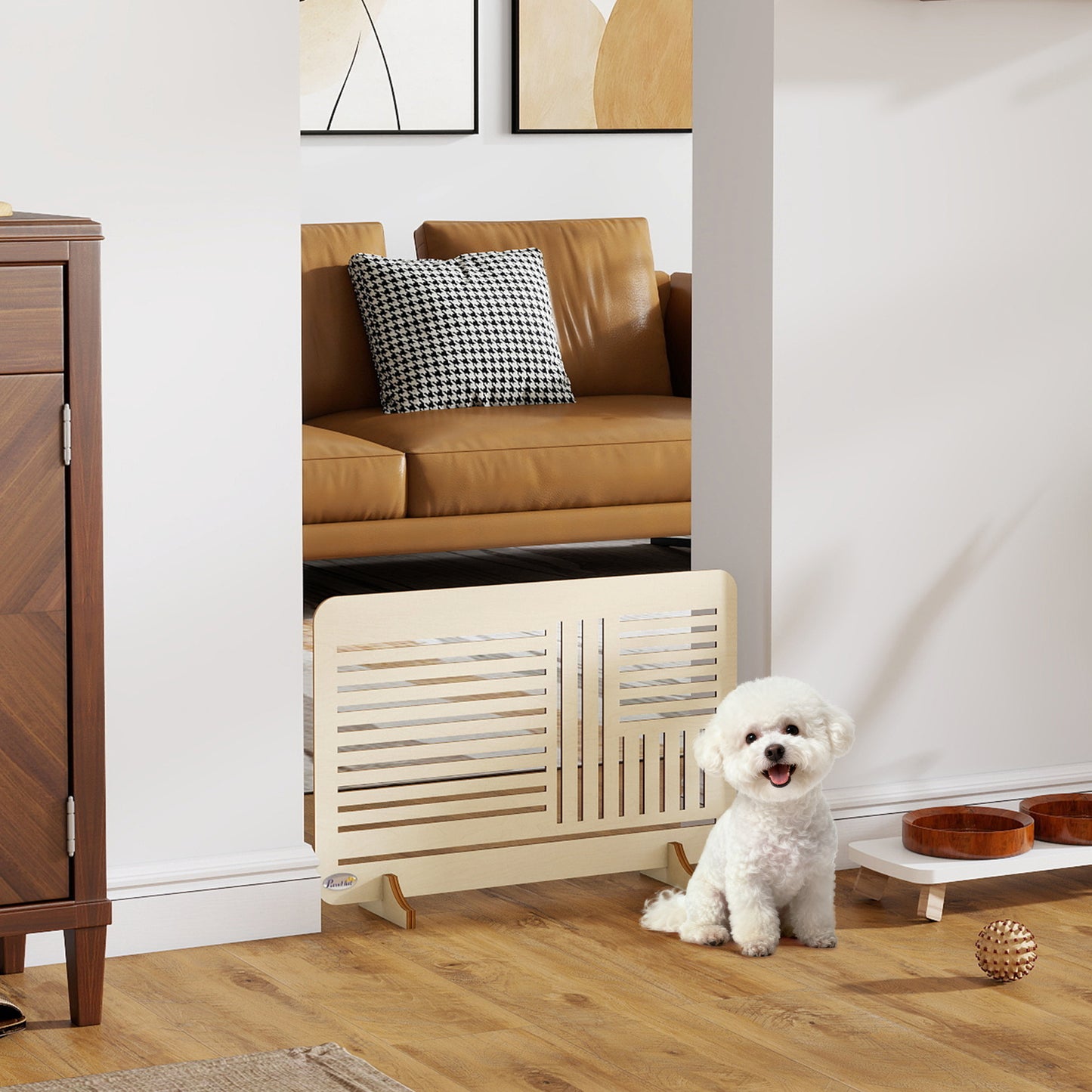 Freestanding Pet Gate for Small Dogs, 75 x 51 cm, Natural