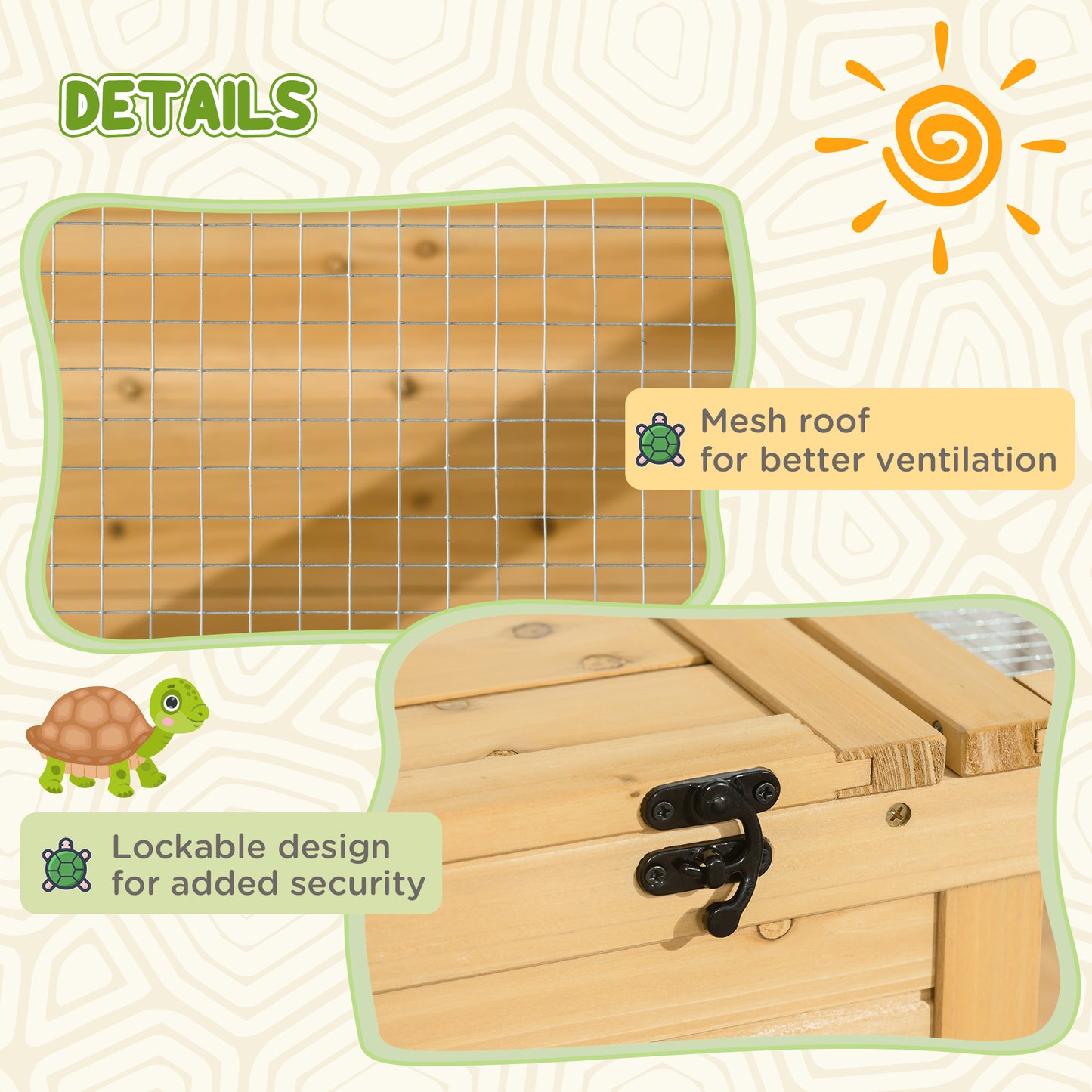 Tortoise House w/ Mesh Roof, Small Pet Reptile Wooden House - Yellow