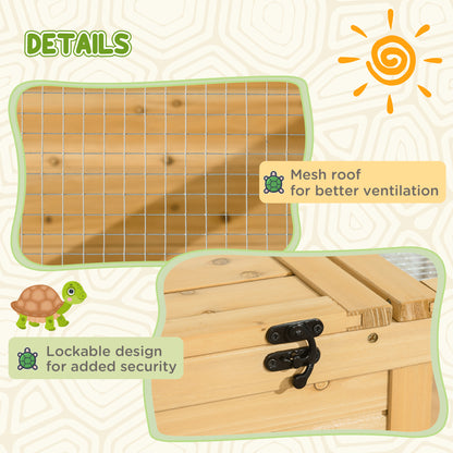 Tortoise House w/ Mesh Roof, Small Pet Reptile Wooden House - Yellow