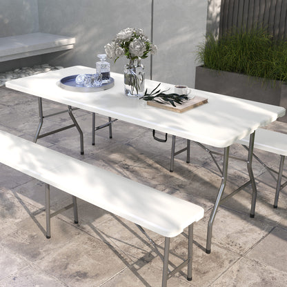 Folding Garden Table, Patio Table with Metal Frame, White