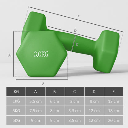 Hex Dumbbells Set with Dumbbell Rack, 2 x 1kg, 2 x 3kg, 2 x 5kg
