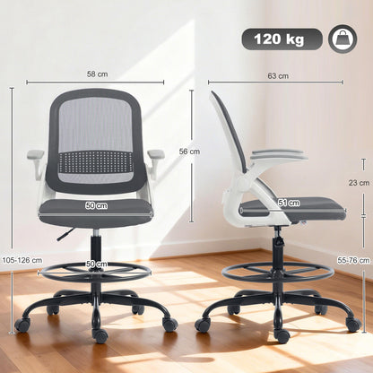Mesh Painting Chair, Rolling Desk Chair with Flip-up Armrests, Grey