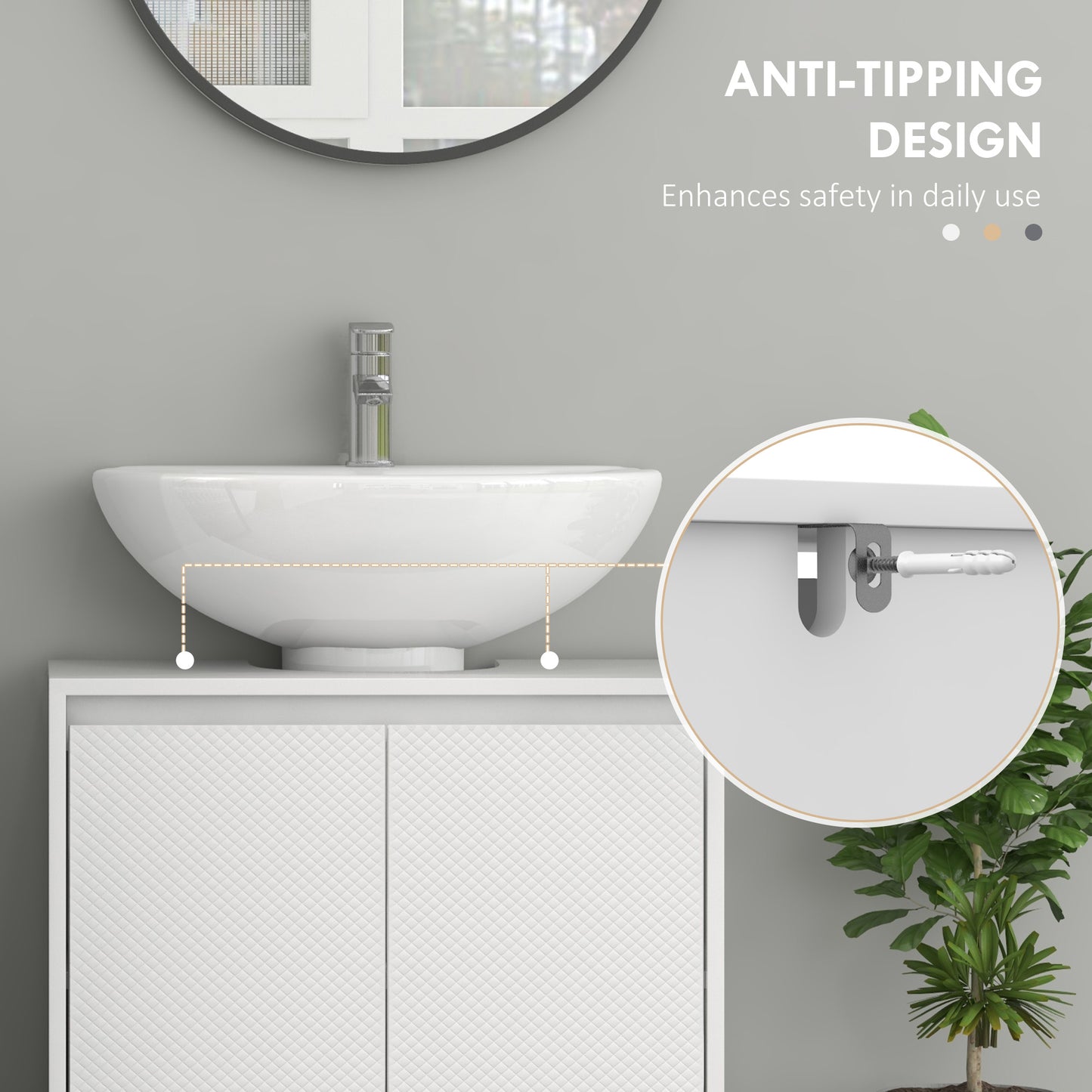 Freestanding Under Sink Cabinet with 2 Doors and Shelf, White