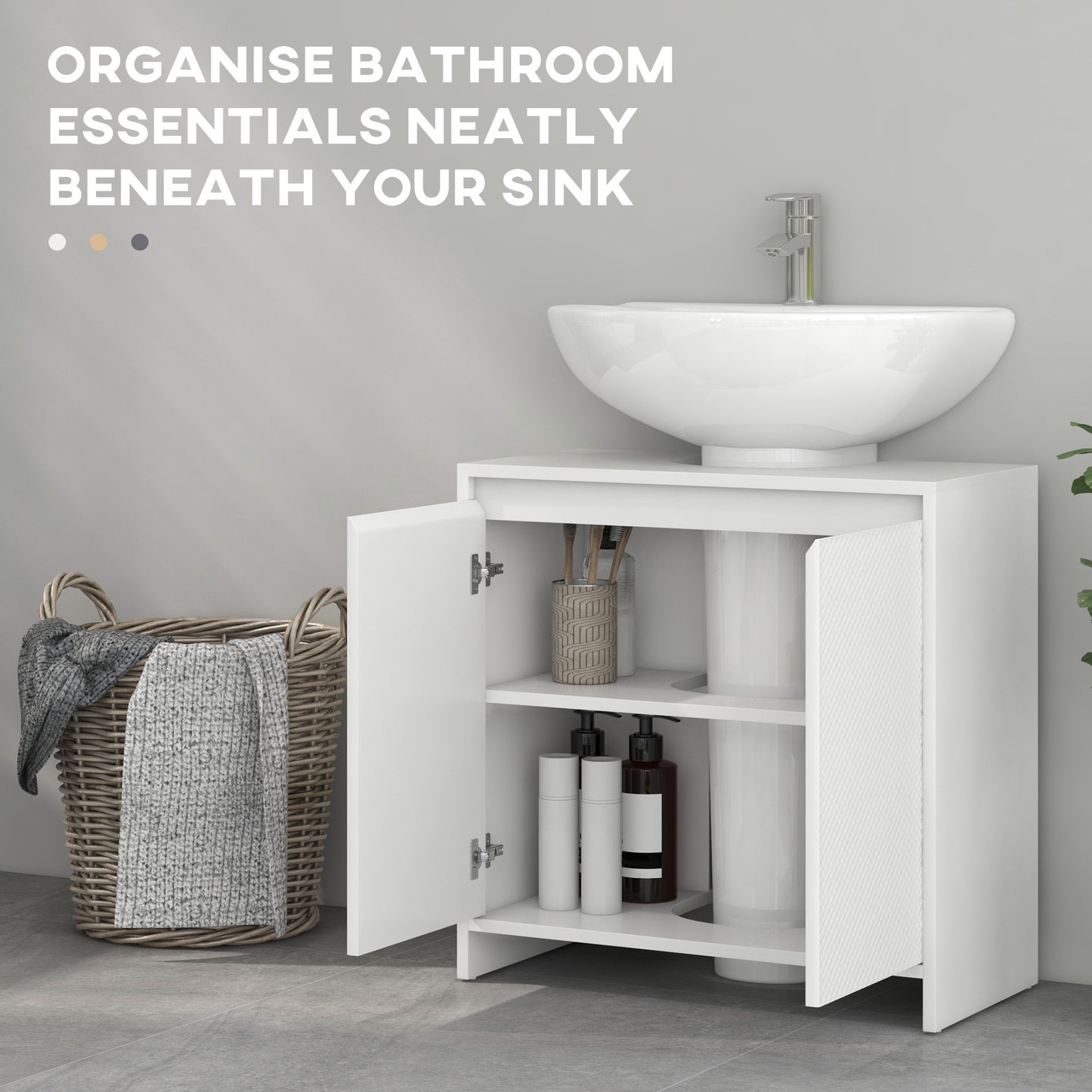 Freestanding Under Sink Cabinet with 2 Doors and Shelf, White