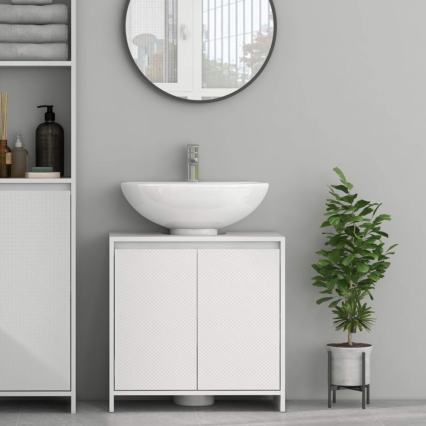 Freestanding Under Sink Cabinet with 2 Doors and Shelf, White