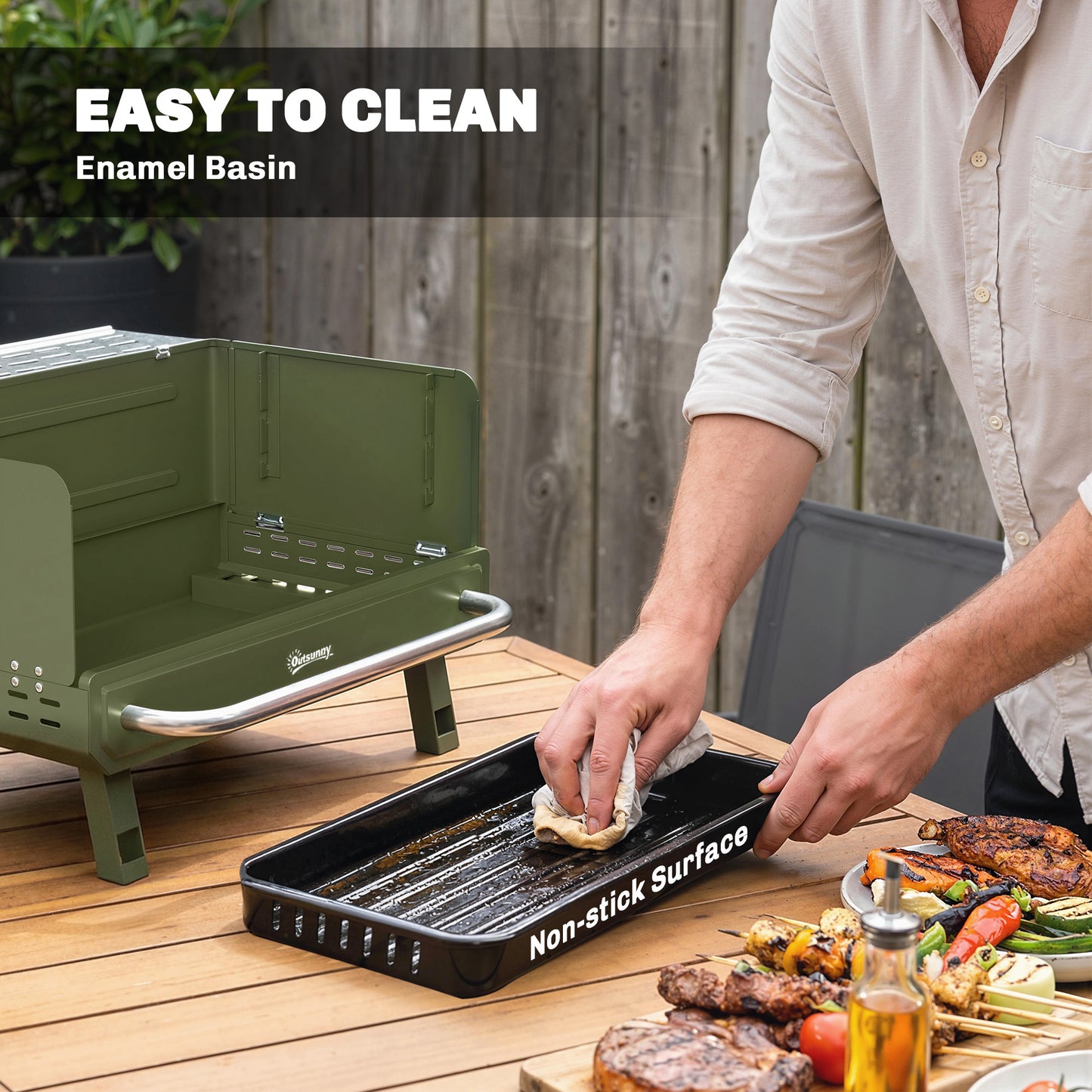 Portable Barbecue Grill with Adjustable Grates for Camping, Green