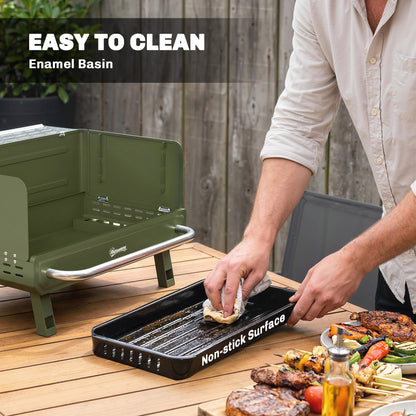 Portable Barbecue Grill with Adjustable Grates for Camping, Green