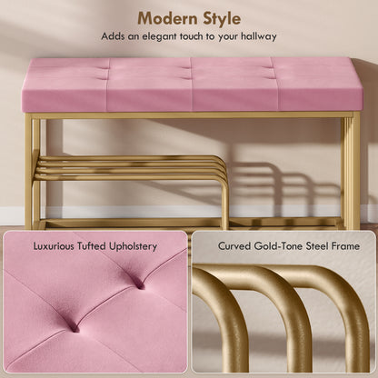 Shoe Storage Bench with Seat Cushion Tufted Shoe Rack Bench Pink