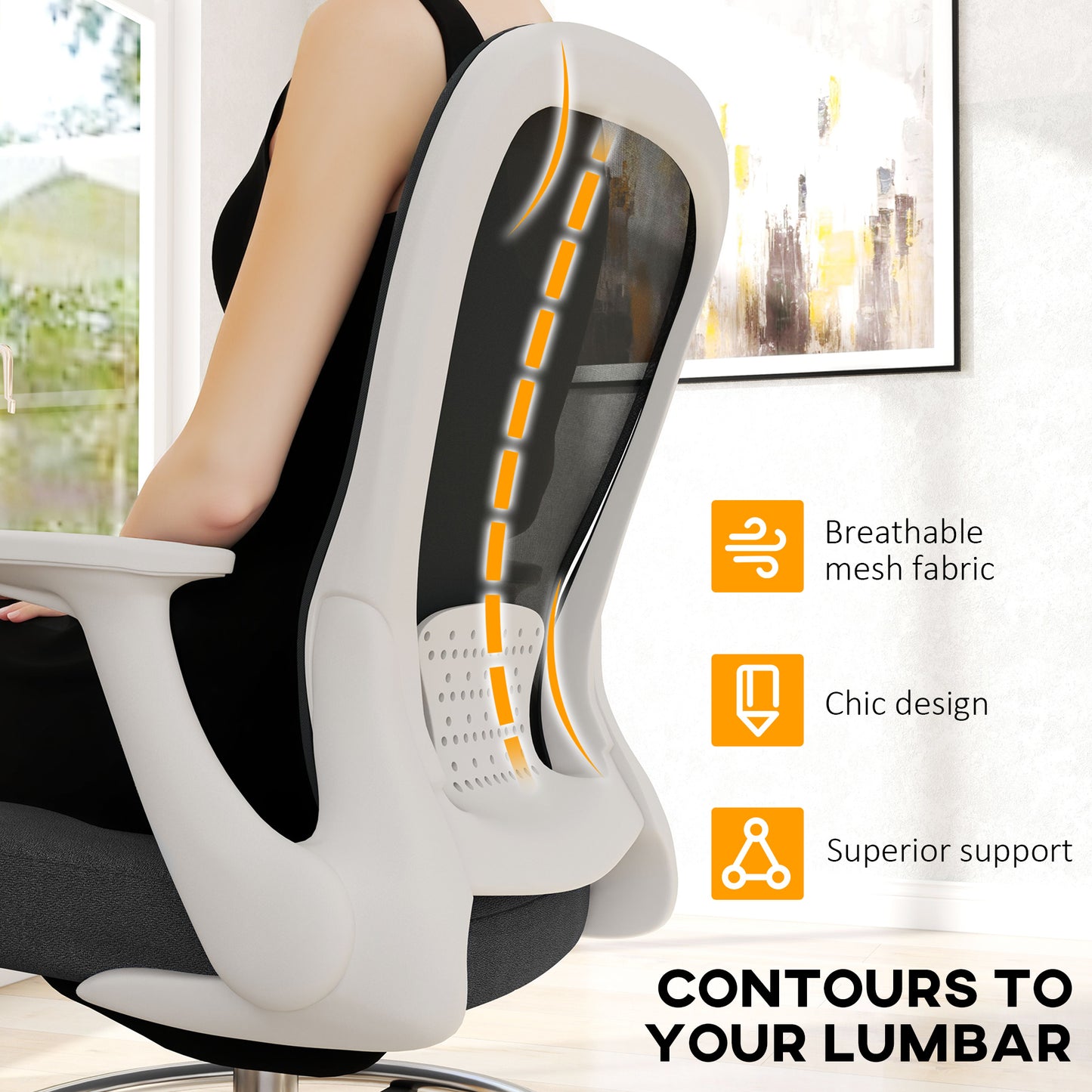 Mesh Draughtsman Chair, Ergonomic Drafting Chair, Black White