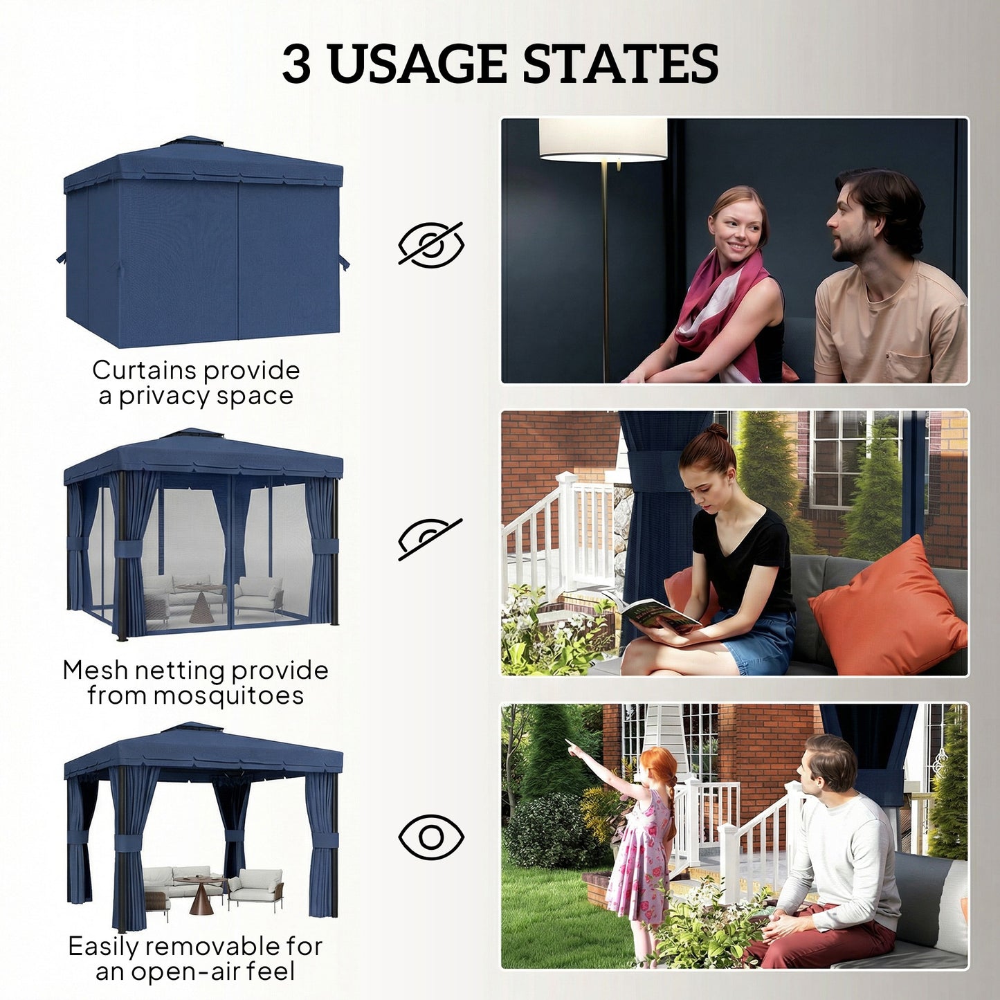 3 x 3(m) Patio Gazebo Garden Shelter w/ Mosquito Netting, Dark Blue
