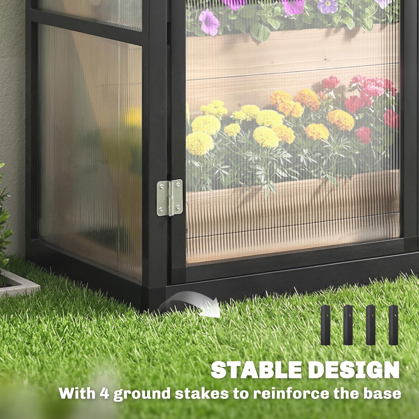 Polycarbonate Greenhouse with 3 Doors, Aluminium Walk-in Greenhouse