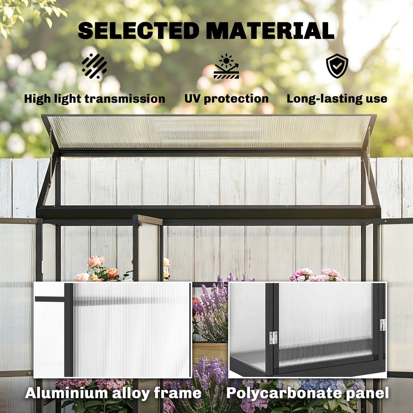 Polycarbonate Greenhouse with 3 Doors, Aluminium Walk-in Greenhouse