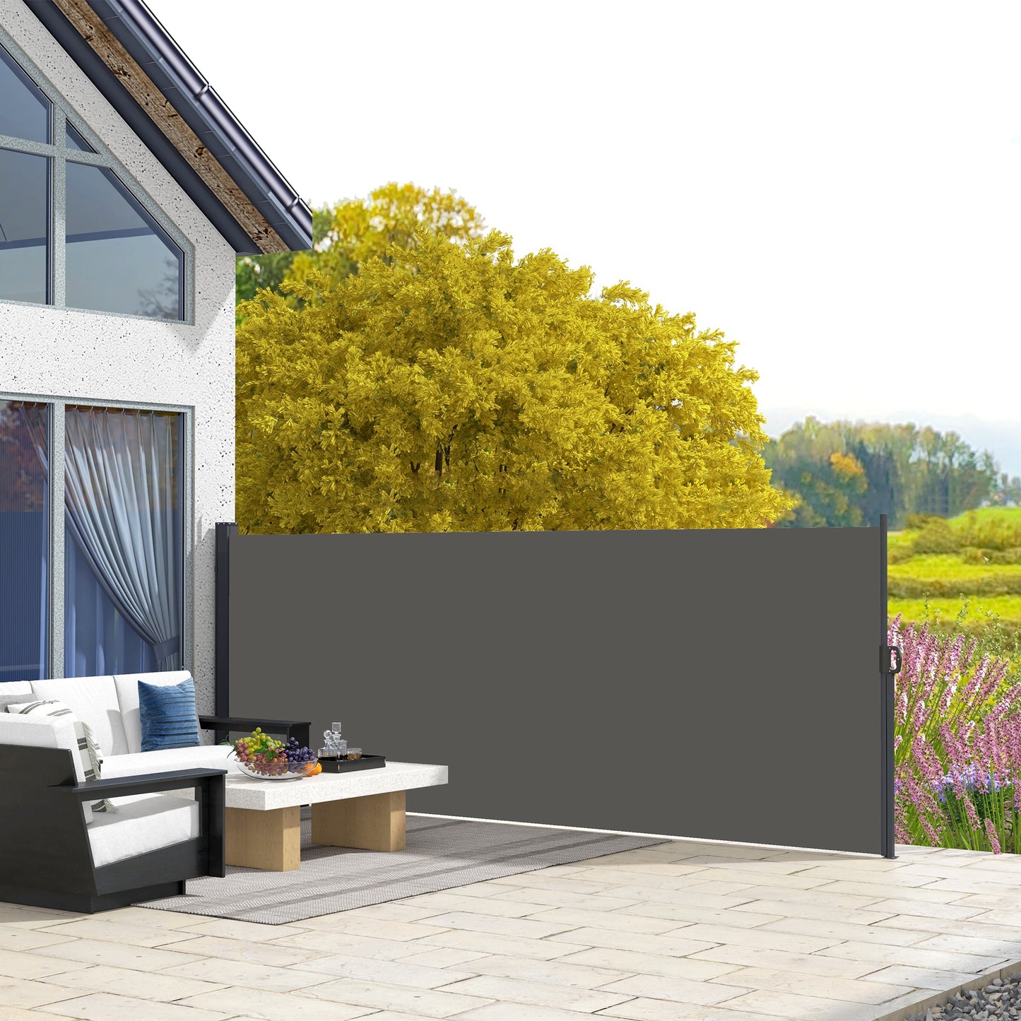 Retractable Side Awning, Outdoor Privacy Screen for Garden, Hot Tub, Balcony, Terrace, Pool, 400 x 160cm, Grey