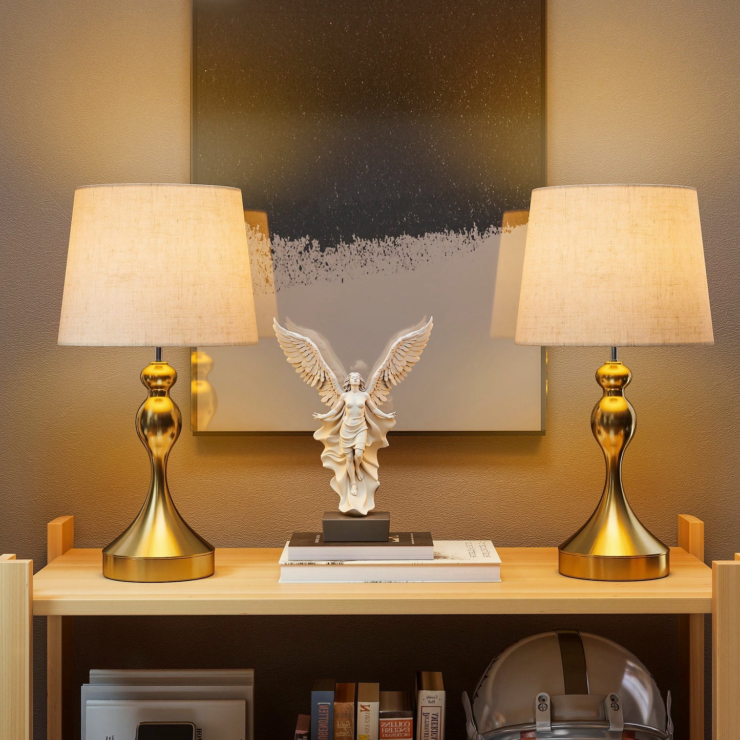 Table Lamps Set of 2, Modern Bedside Lamps with USB Ports, Gold Tone