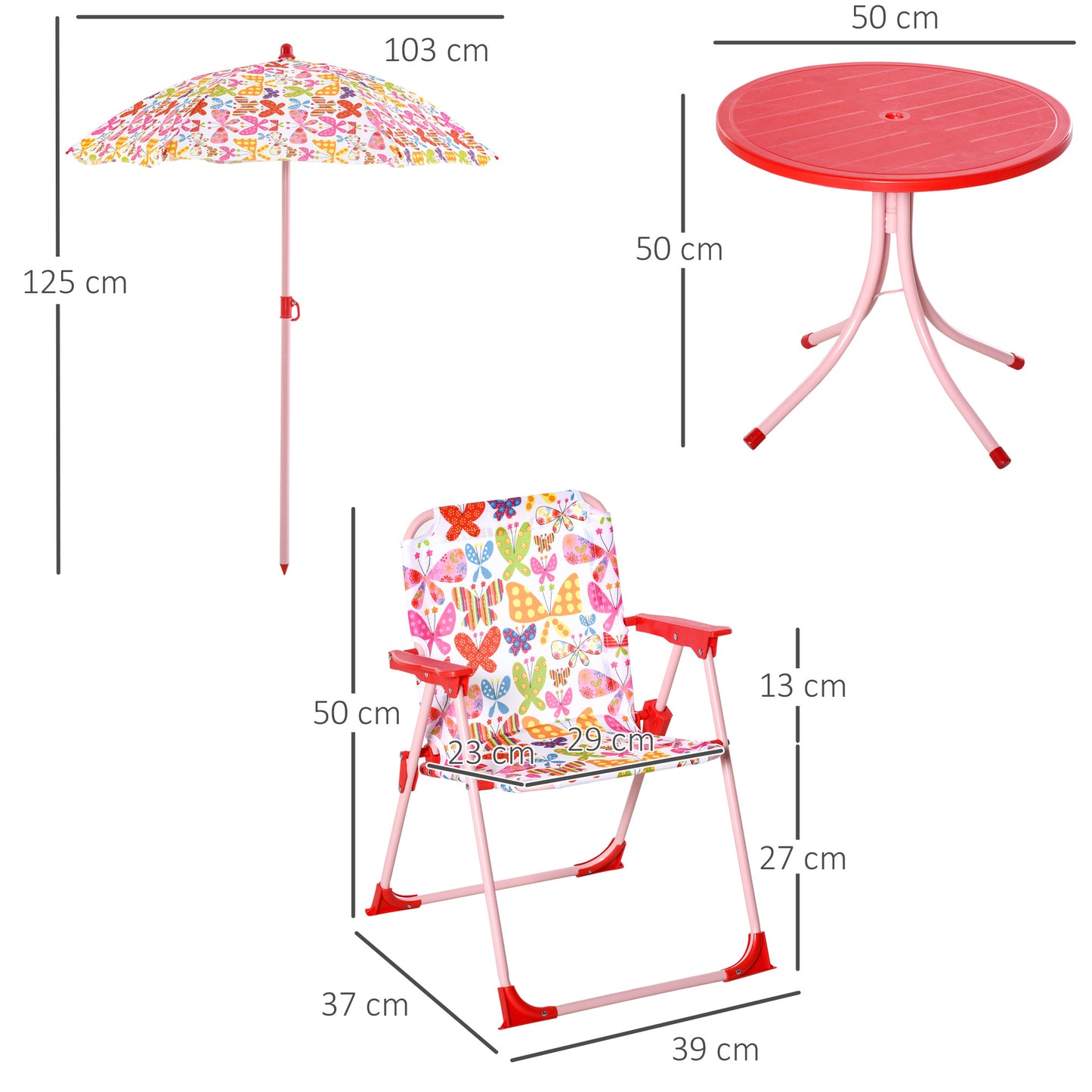 Kids Folding Picnic Table Chair Set Butterfly Pattern Outdoor Parasol