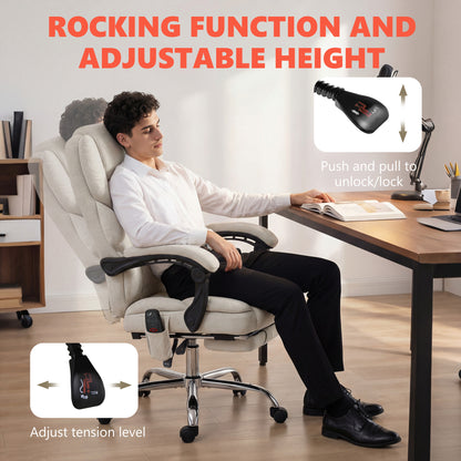 Massage Office Chair with Heat, 135° Reclining Desk Chair, Cream