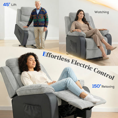 Power Lift Riser Recliner Chair with High Back, Remote, Light Grey