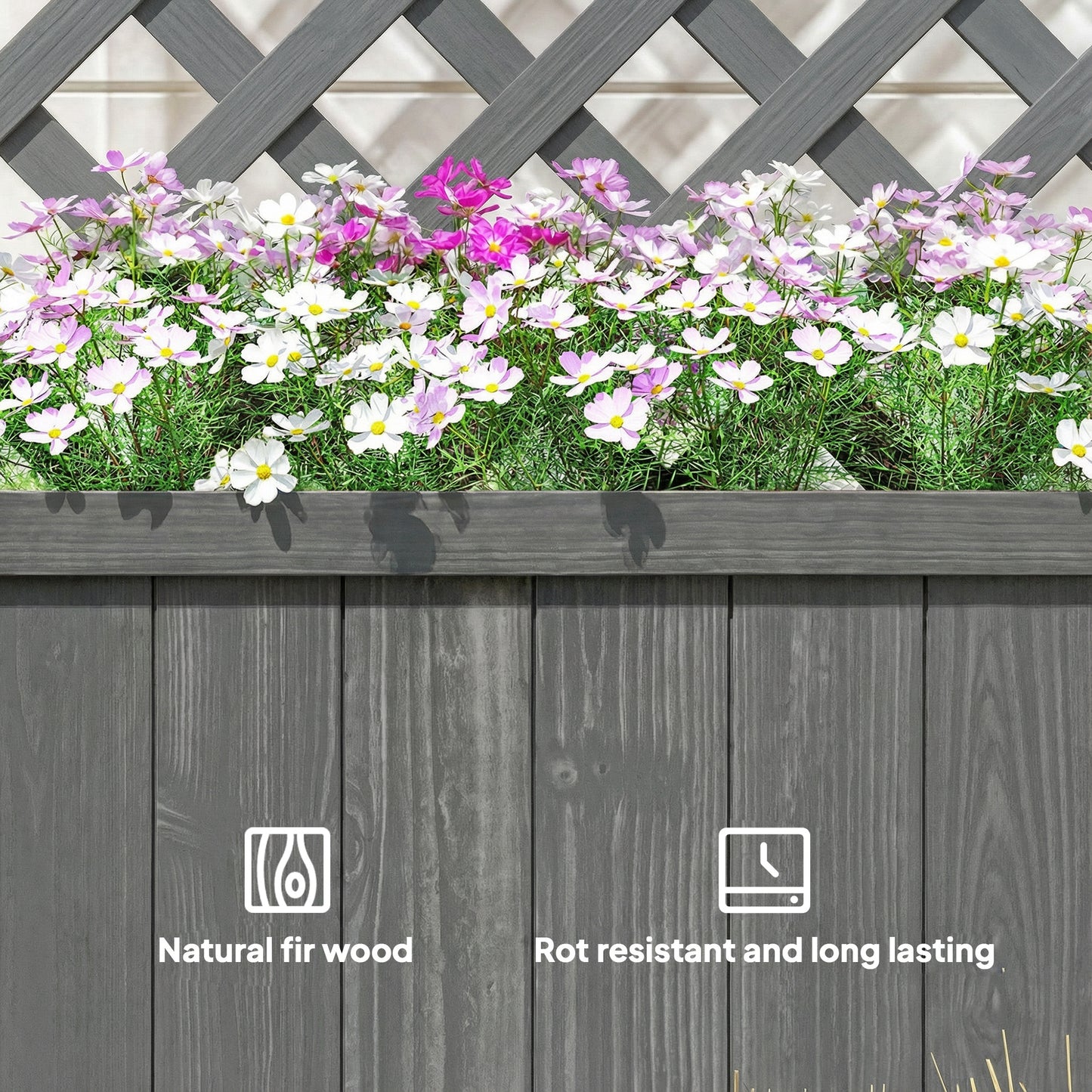 Wood Planter with Trellis for Climbing Plants, Grey