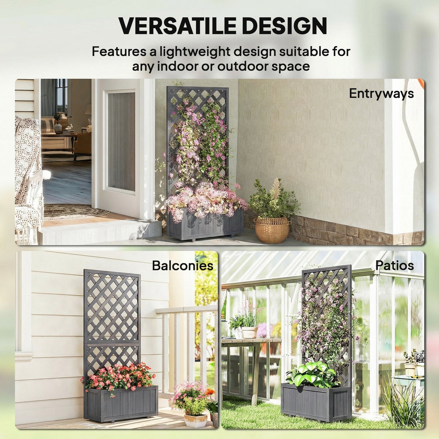 Wood Planter with Trellis for Climbing Plants, Grey