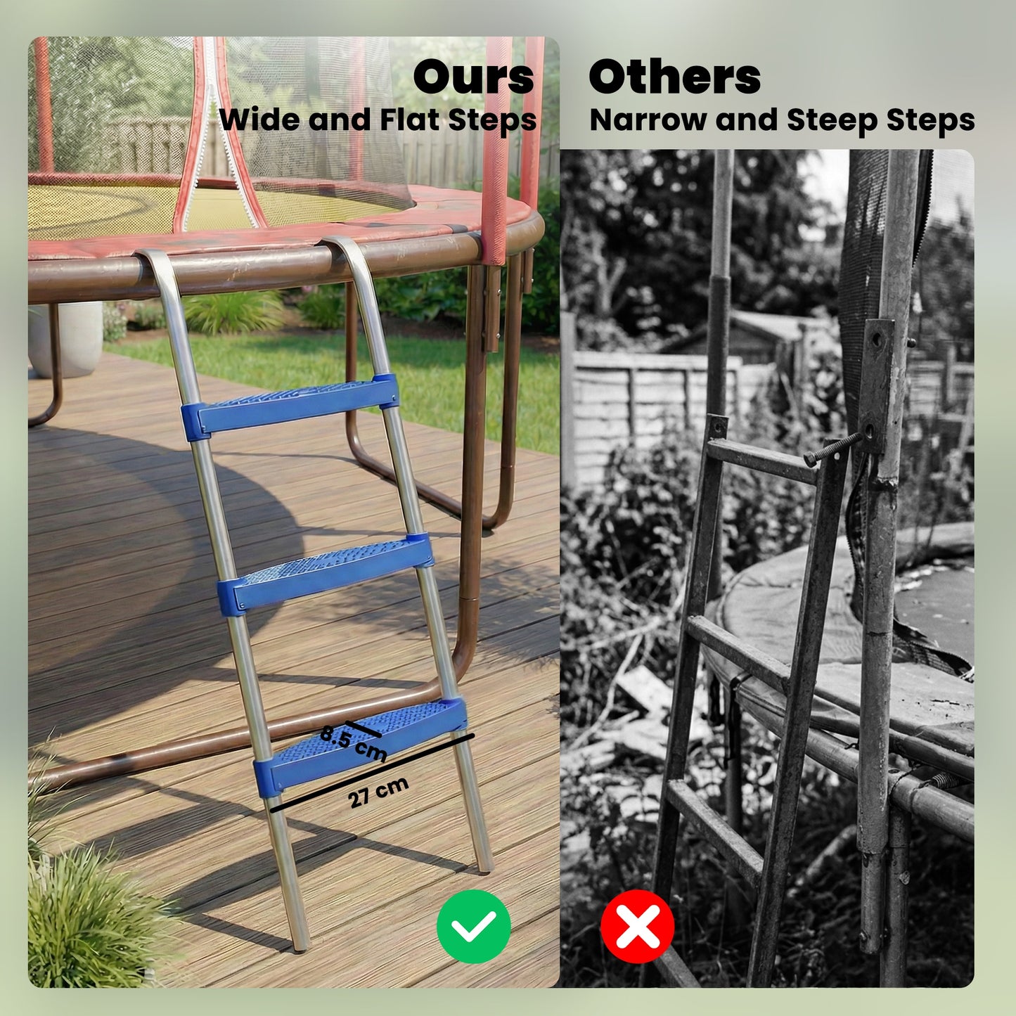 Trampoline Ladder, 3-Steps with Horizontal Wide Steps