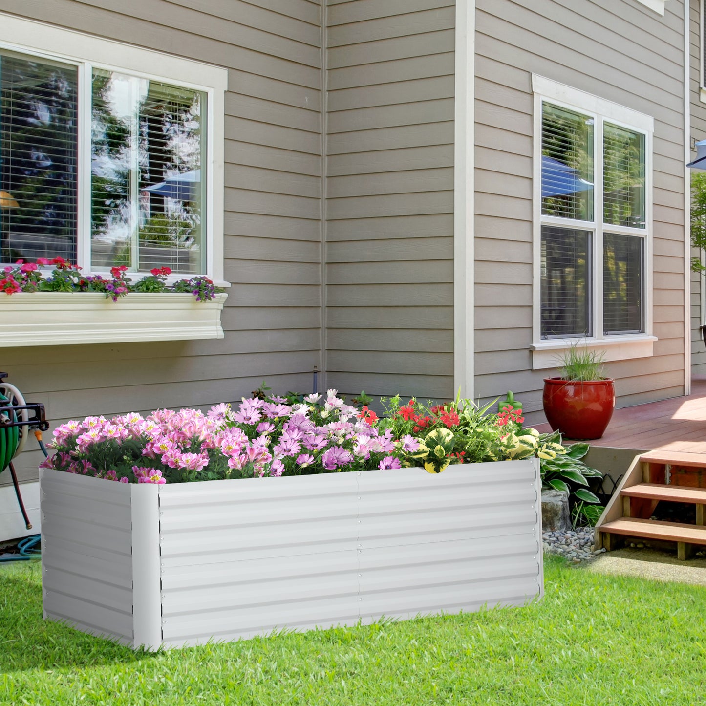 Galvanised Steel Outdoor Raised Bed w/ Reinforced Rods, Light Grey