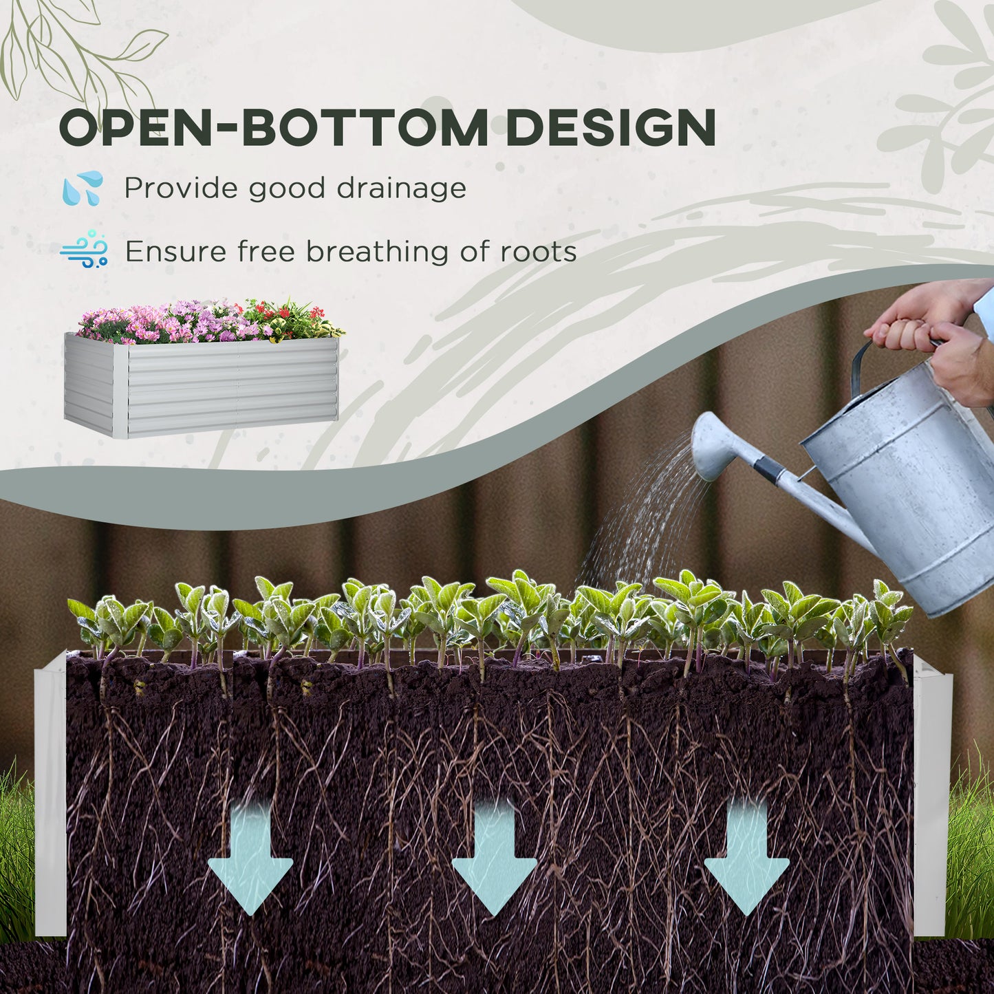 Galvanised Steel Outdoor Raised Bed w/ Reinforced Rods, Light Grey