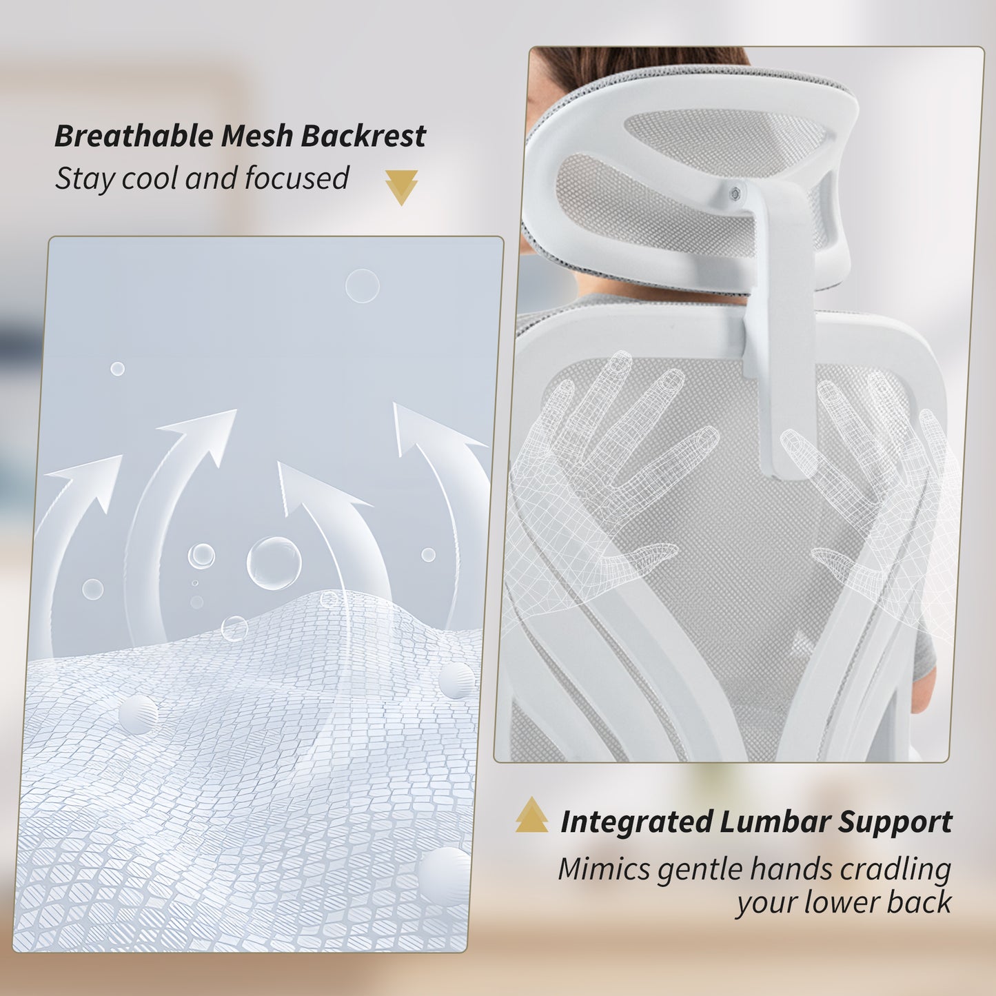 Ergonomic Office Chair, Computer Chair with Foldable Backrest, Grey