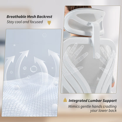Ergonomic Office Chair, Computer Chair with Foldable Backrest, Grey